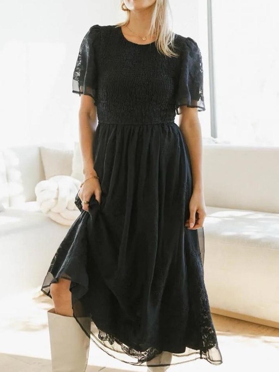 bohme Dresses & Skirts - Böhme Navy Blue Smocked Embroidered Midi Dress